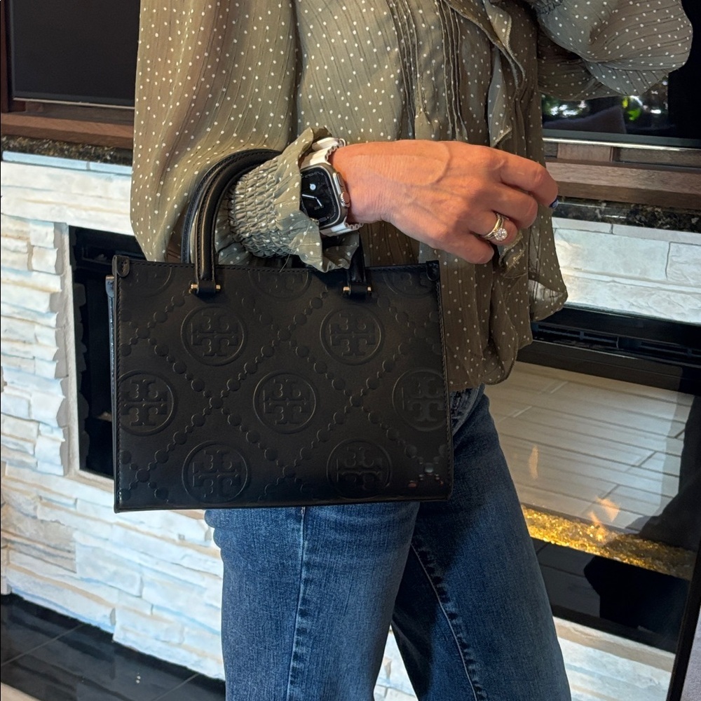 Tory Burch T Monogram Top-Handle Embossed Tote - Picture 3 of 10